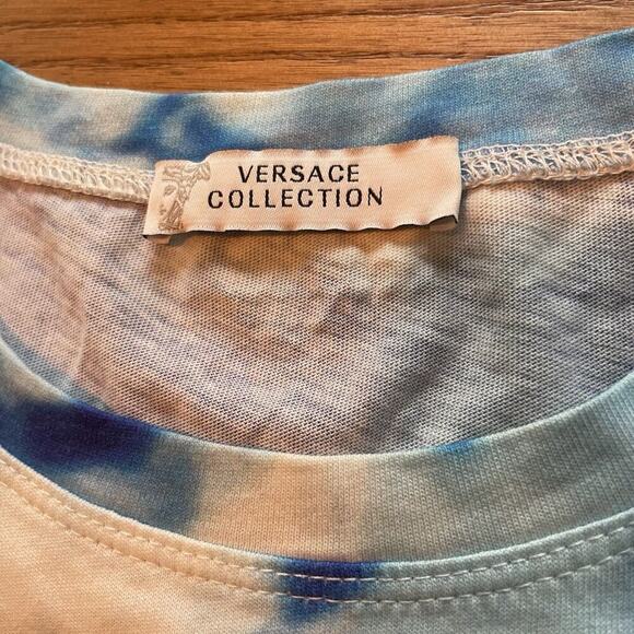 Versace Collection T-Shirt Rhinestone Blue Wave 42 UK 10 US 6 S Runway Baroque - Picture 5 of 9